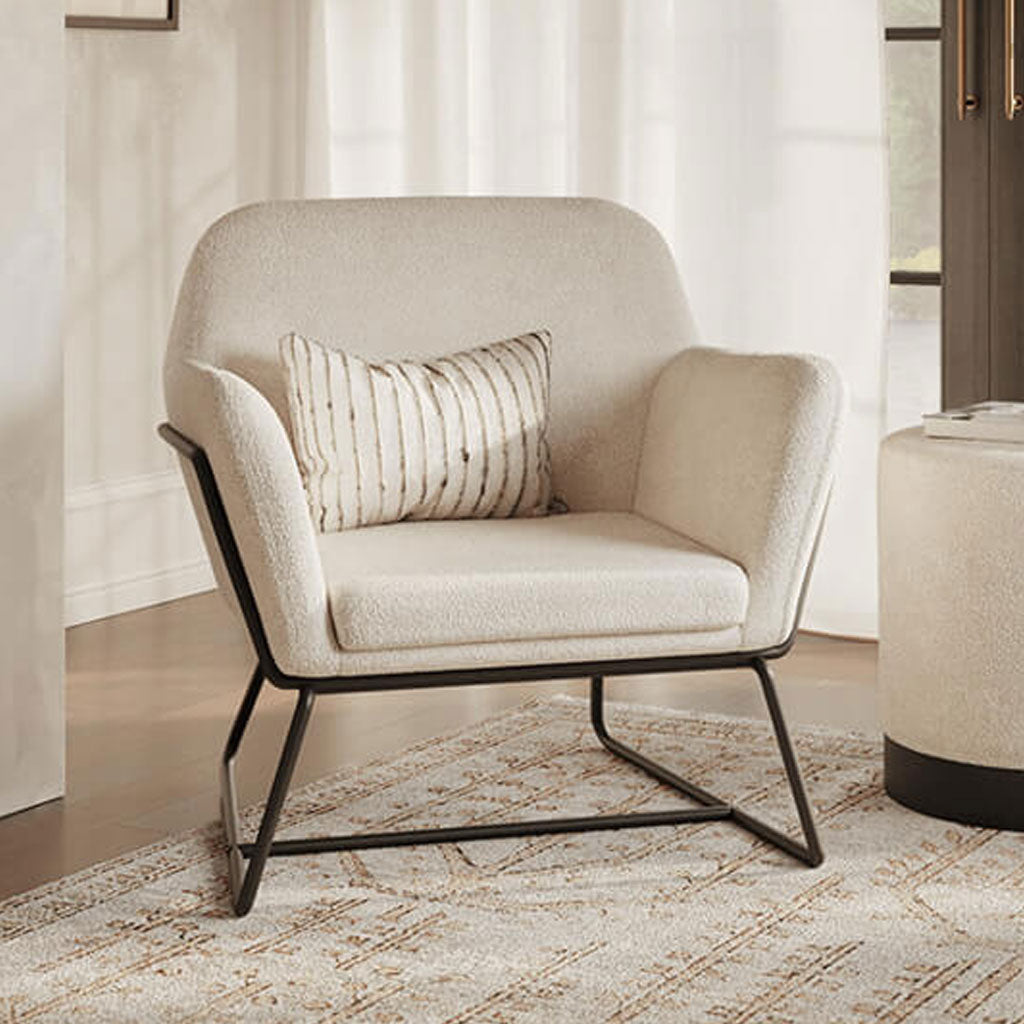 Boucle Fabric Armchair With Black Frame - Charles