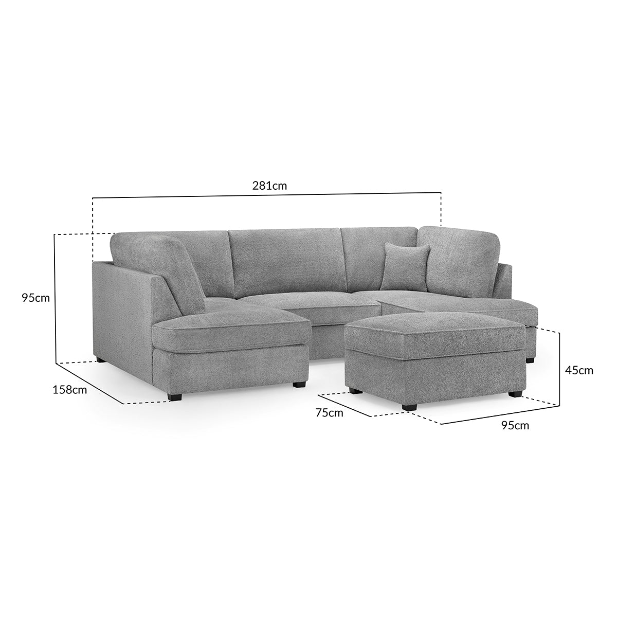 Boucle Fabric Corner Sofa in U Shape - Carnaby