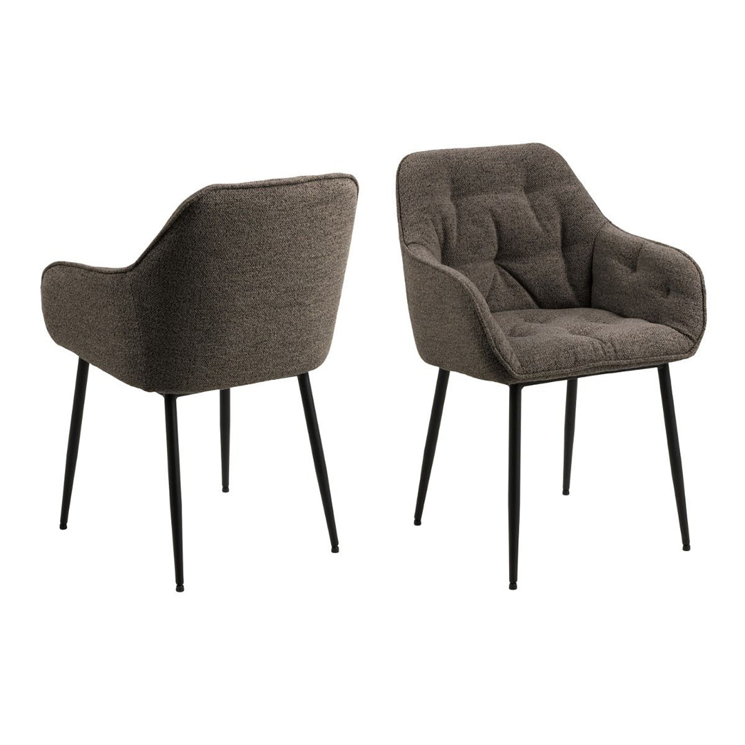 Boucle Fabric Dining Chairs in Set Of 2 With Armrest - Brooke