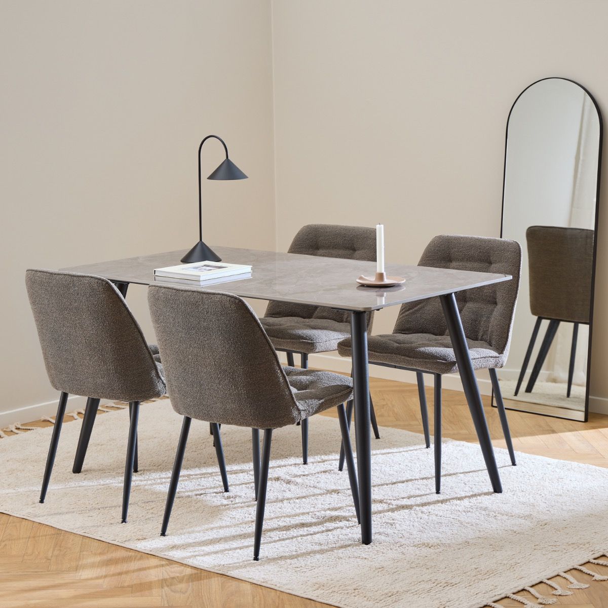 Boucle Fabric Dining Chairs in Set Of 2 - Brooke