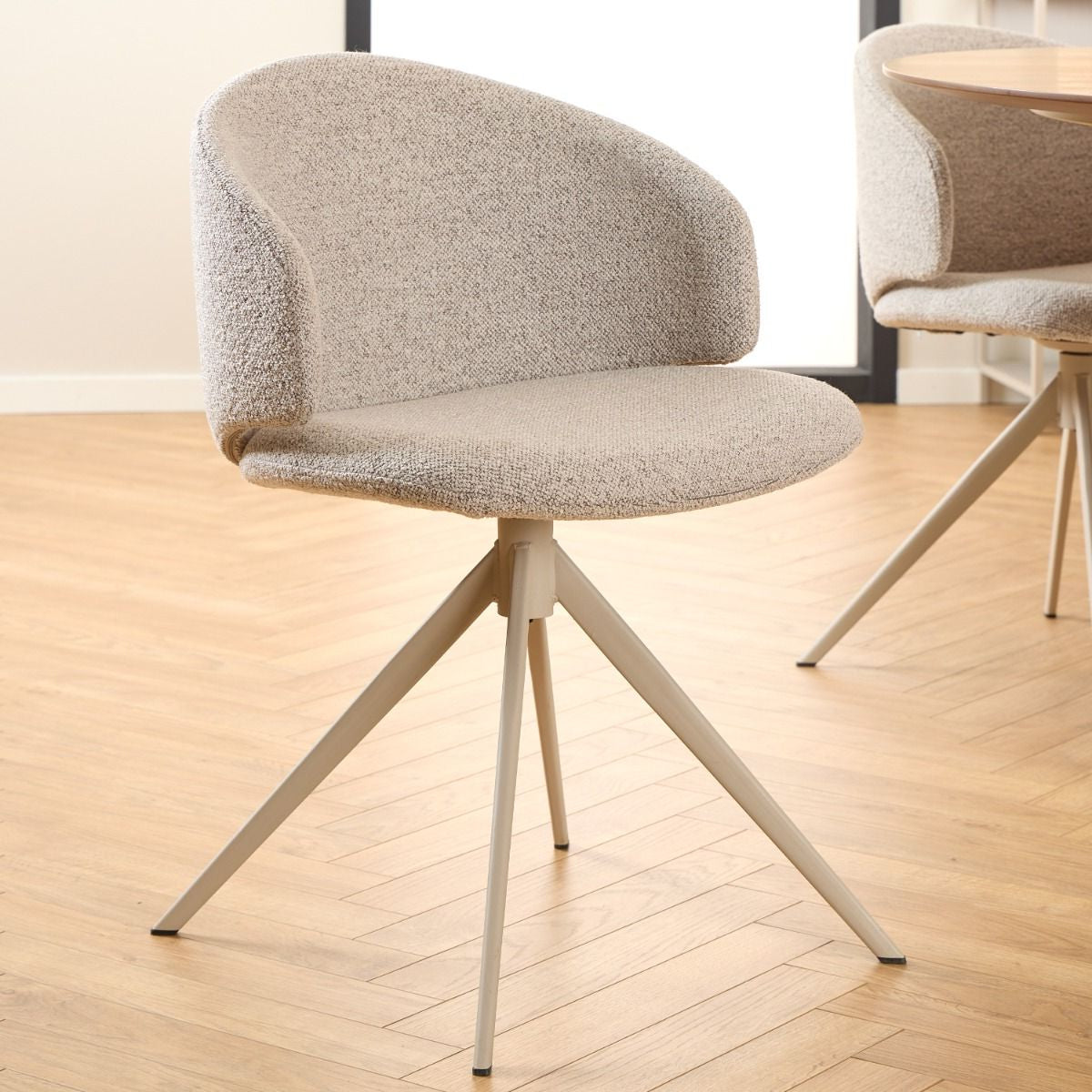 Boucle Fabric Dining Chair With Swivel Function - Ella