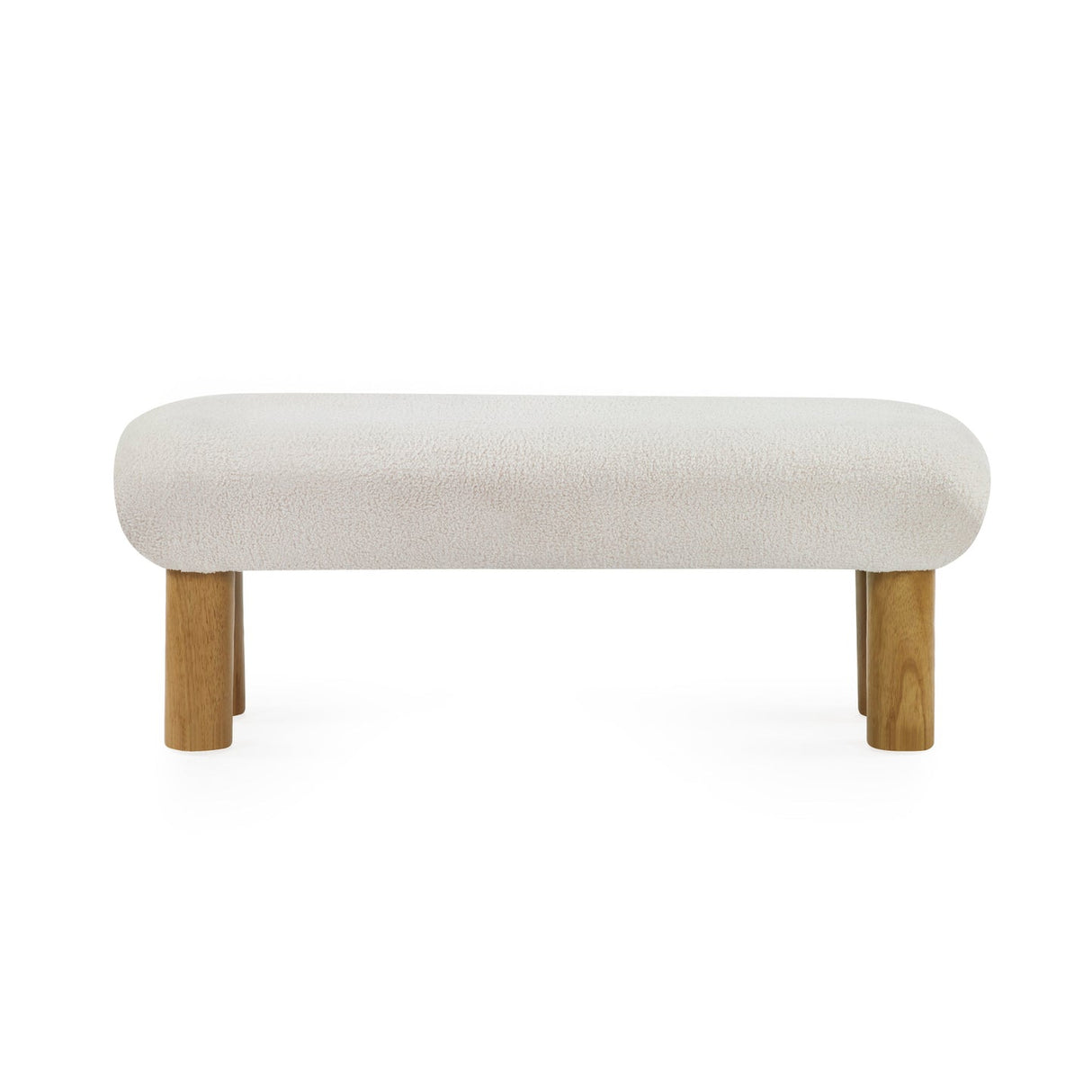 Boucle Fabric Hallway Seating Bench With Wooden Legs - Freya