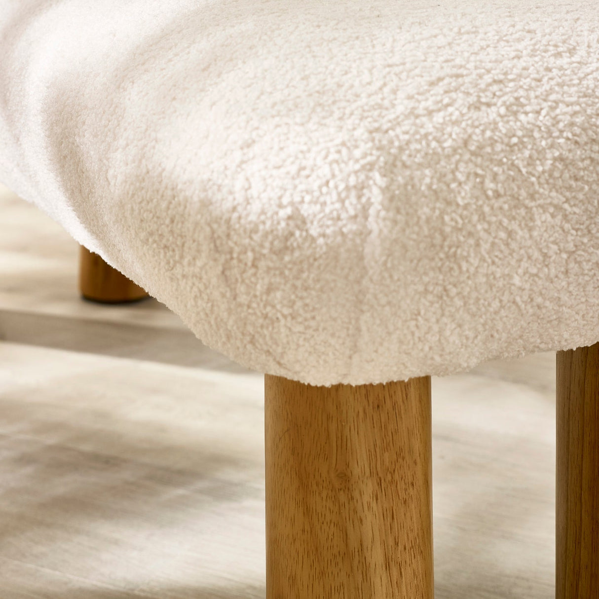 Boucle Fabric Hallway Seating Bench With Wooden Legs - Freya