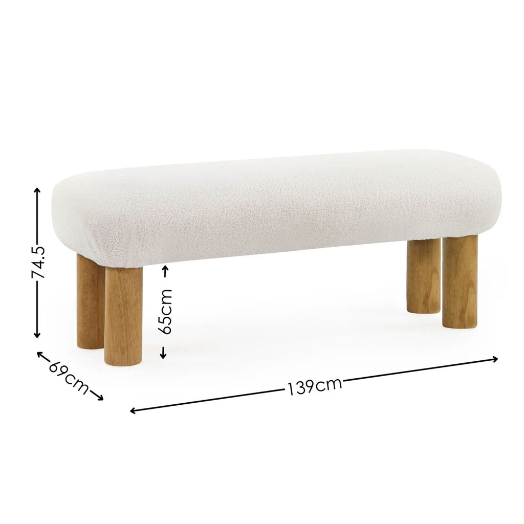 Boucle Fabric Hallway Seating Bench With Wooden Legs - Freya