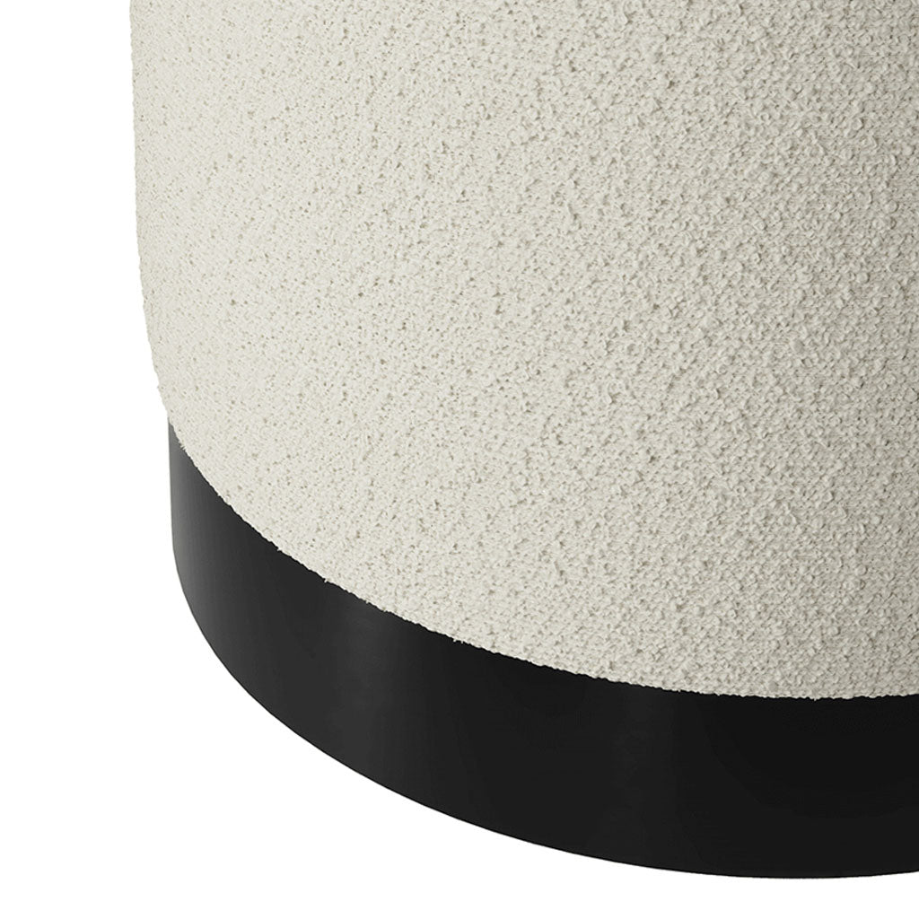 Boucle Fabric Pouffe 41.5cm Wide With Matt Black Base - Lara