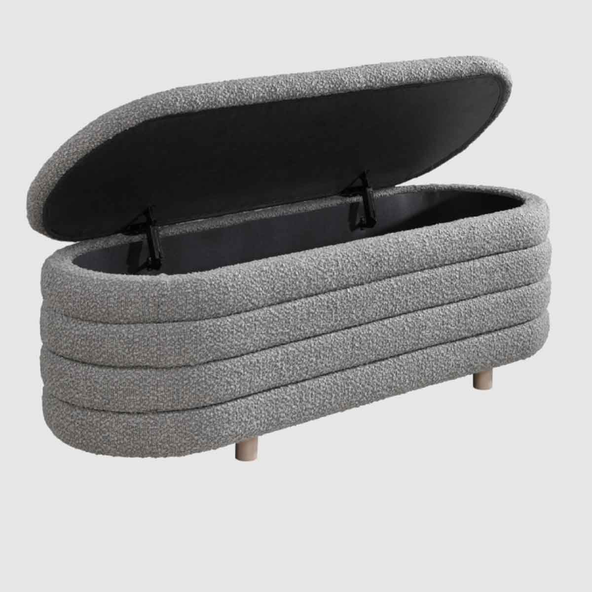 Boucle Fabric Storage Ottoman 124cm Wide - Ripple