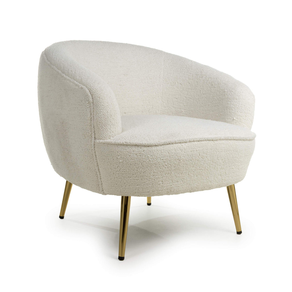Boucle Fabric Tub Chair With Gold Chrome Metal Legs - Lucia