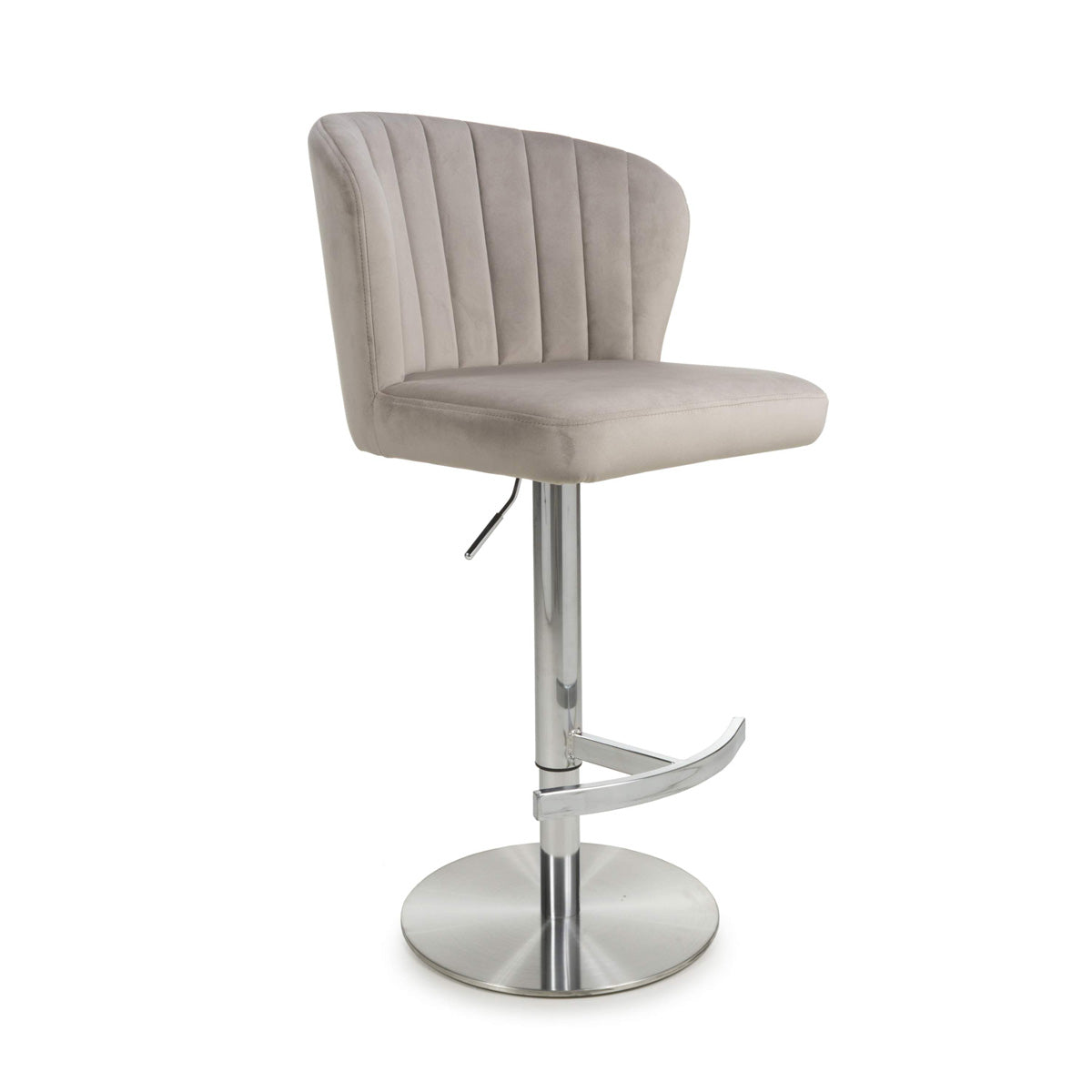 Brushed Velvet Bar Stool With Brushed Stainless Steel Circular Base - Sigma