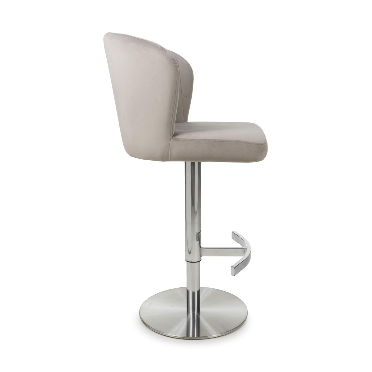 Brushed Velvet Bar Stool With Brushed Stainless Steel Circular Base - Sigma