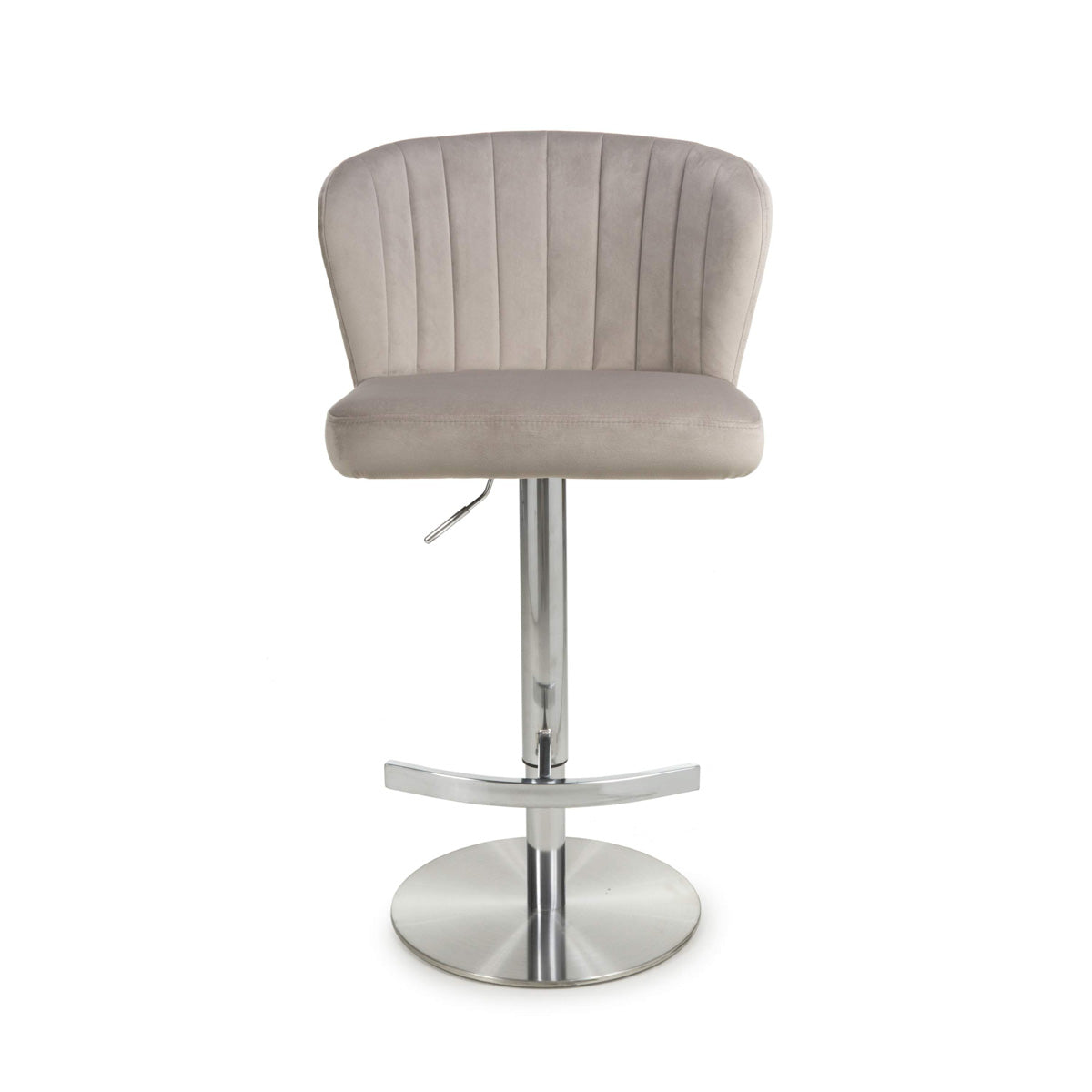Brushed Velvet Bar Stool With Brushed Stainless Steel Circular Base - Sigma