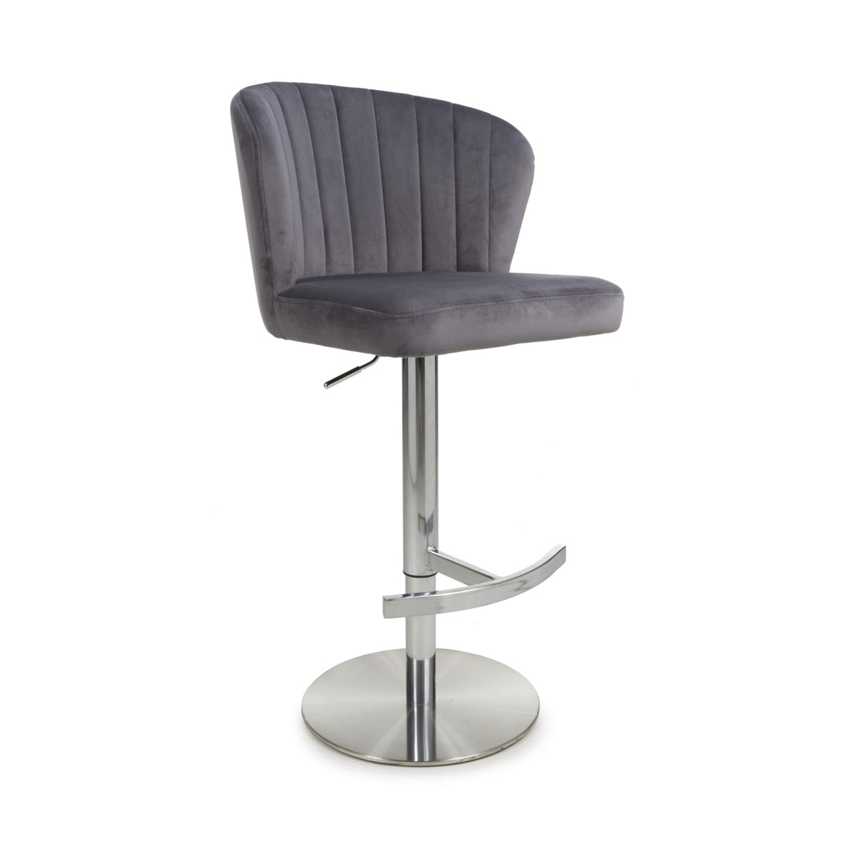 Brushed Velvet Bar Stool With Brushed Stainless Steel Circular Base - Sigma