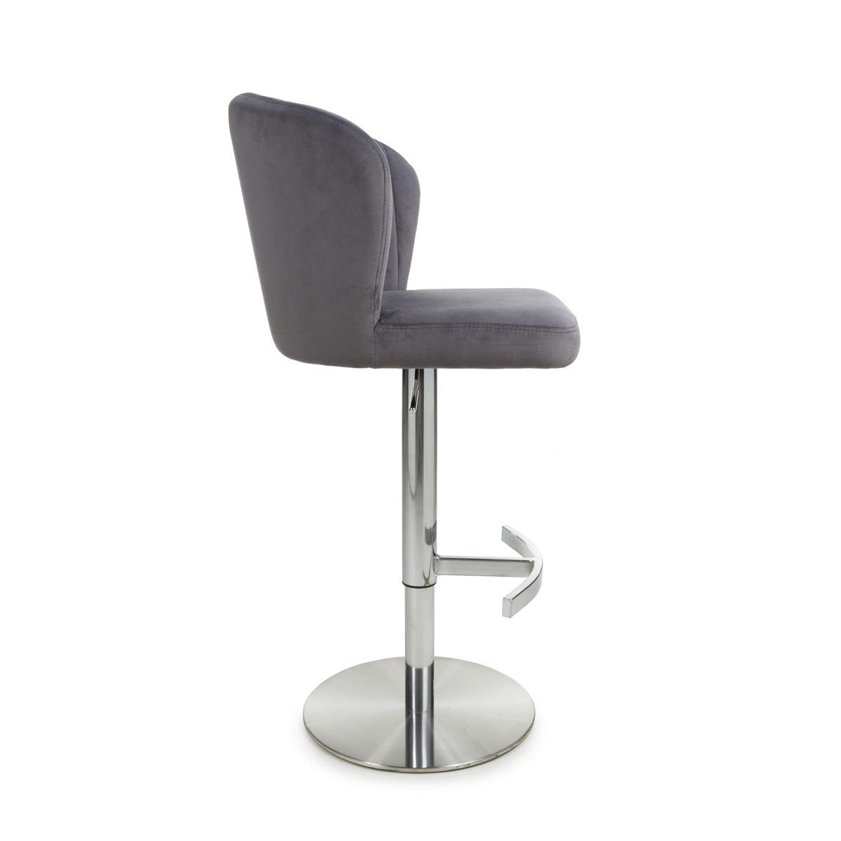 Brushed Velvet Bar Stool With Brushed Stainless Steel Circular Base - Sigma