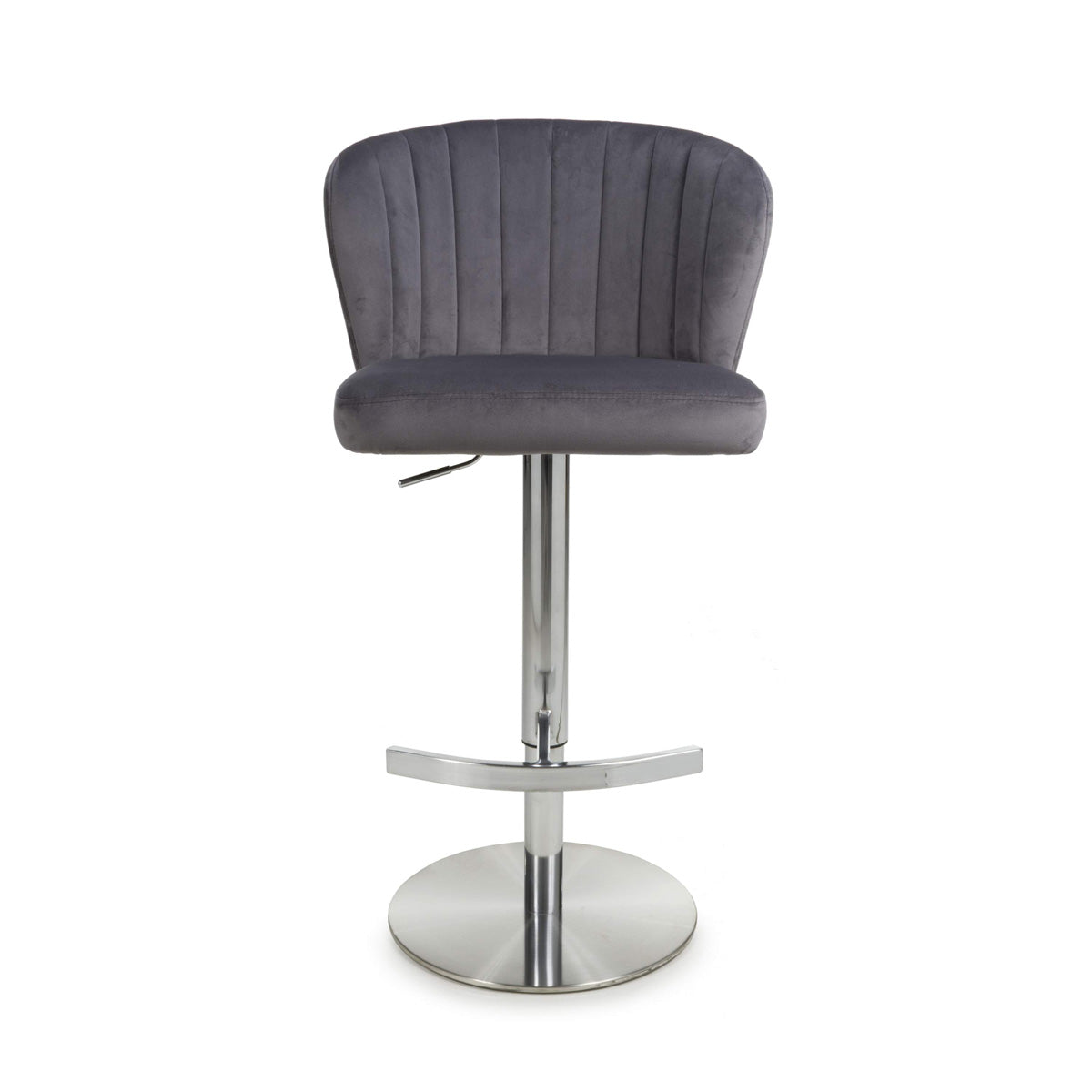 Brushed Velvet Bar Stool With Brushed Stainless Steel Circular Base - Sigma