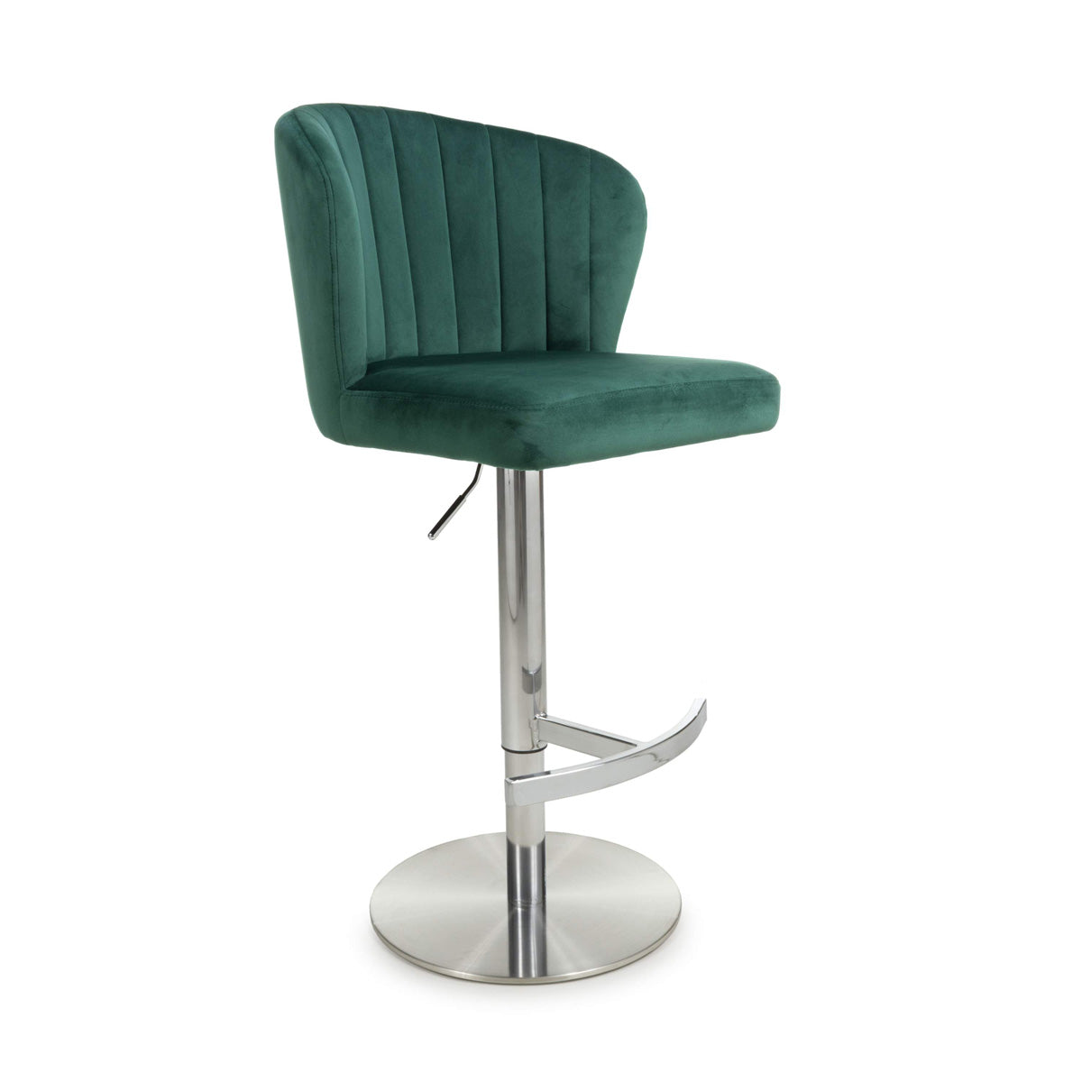 Brushed Velvet Bar Stool With Brushed Stainless Steel Circular Base - Sigma