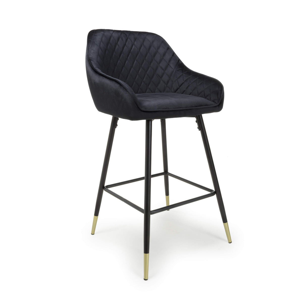 Brushed Velvet Bar Stools in Set Of 2 With Black Metal Tapered Legs - Savanna