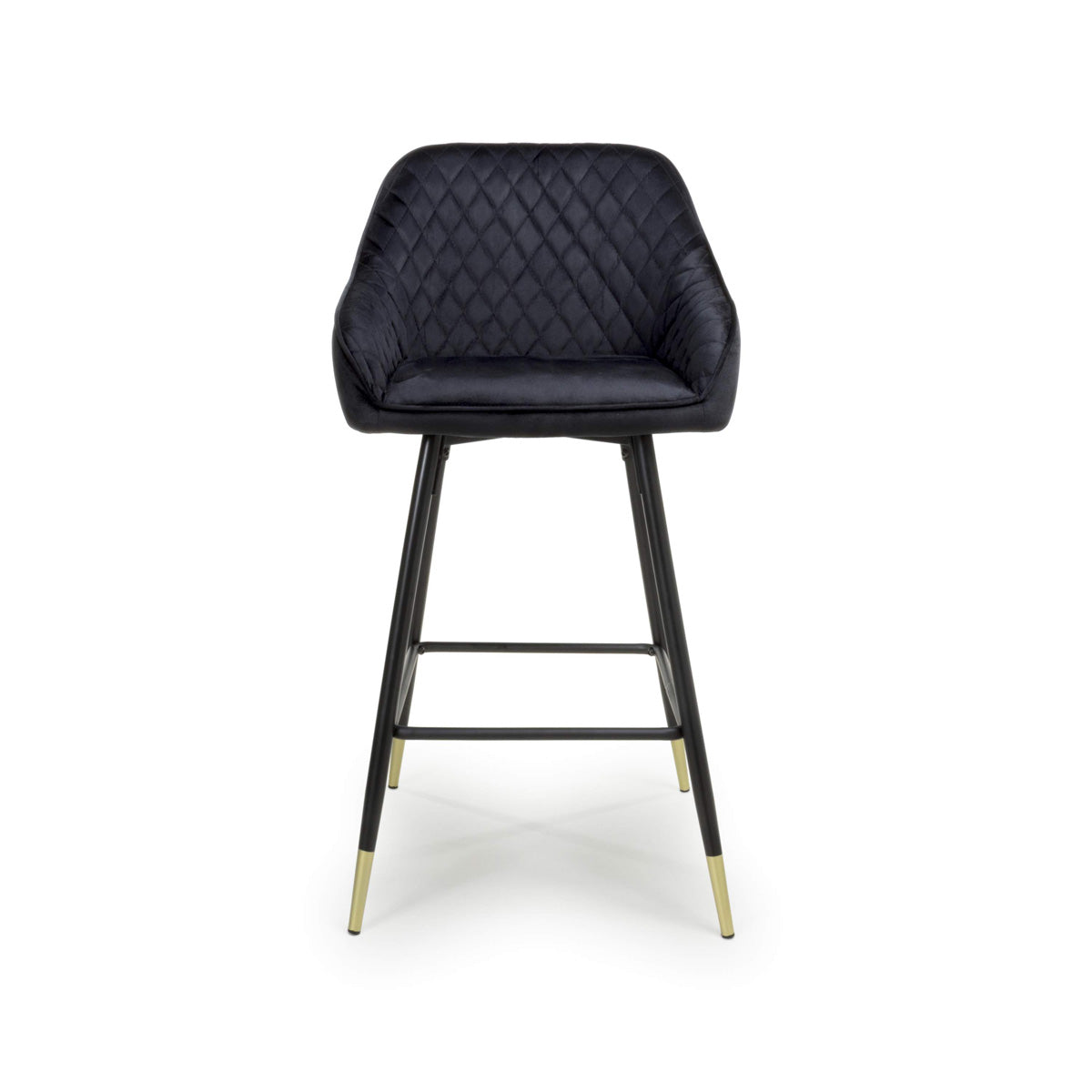 Brushed Velvet Bar Stools in Set Of 2 With Black Metal Tapered Legs - Savanna