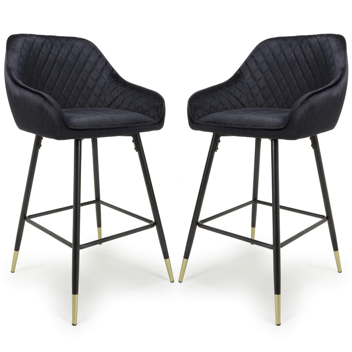Brushed Velvet Bar Stools in Set Of 2 With Black Metal Tapered Legs - Savanna