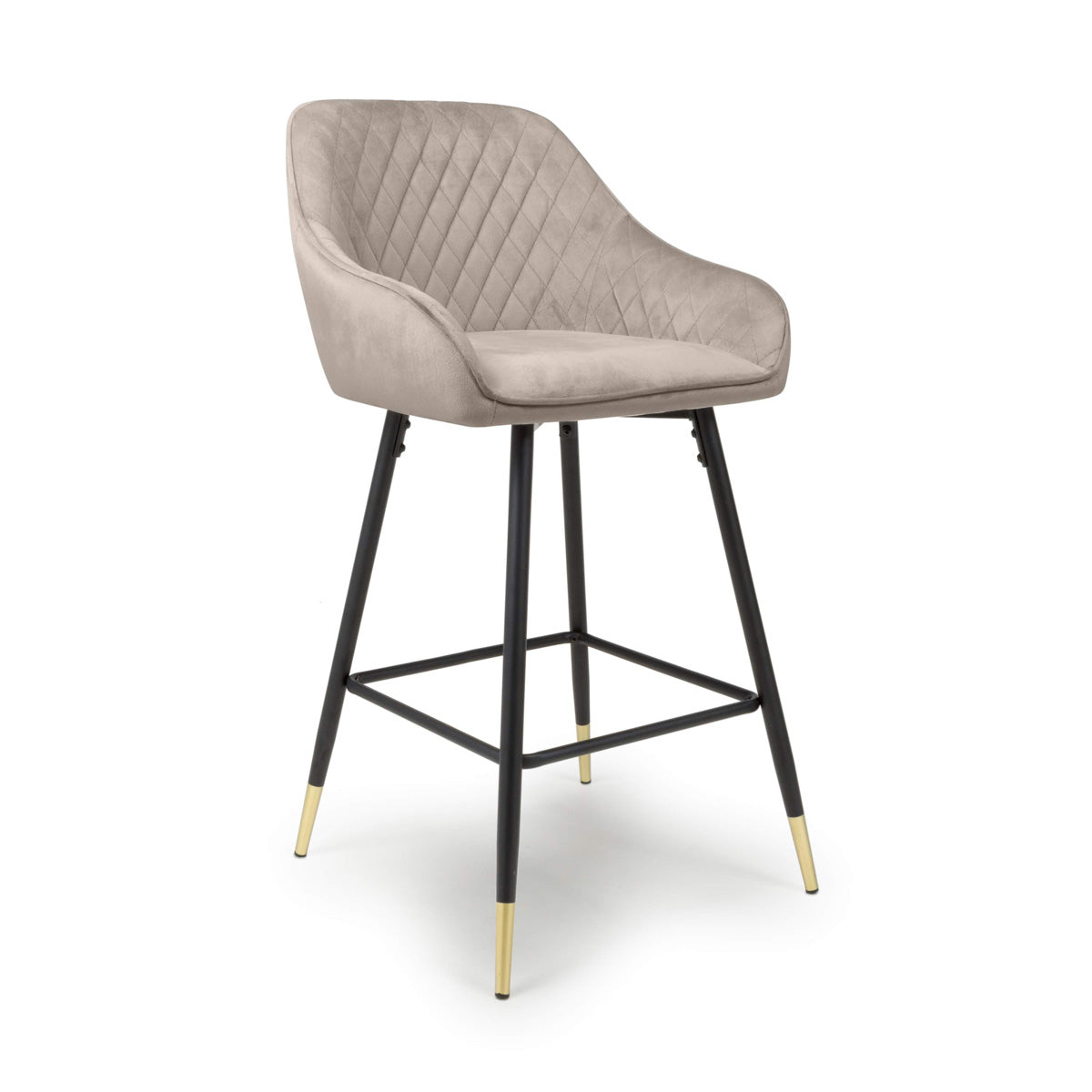 Brushed Velvet Bar Stools in Set Of 2 With Black Metal Tapered Legs - Savanna