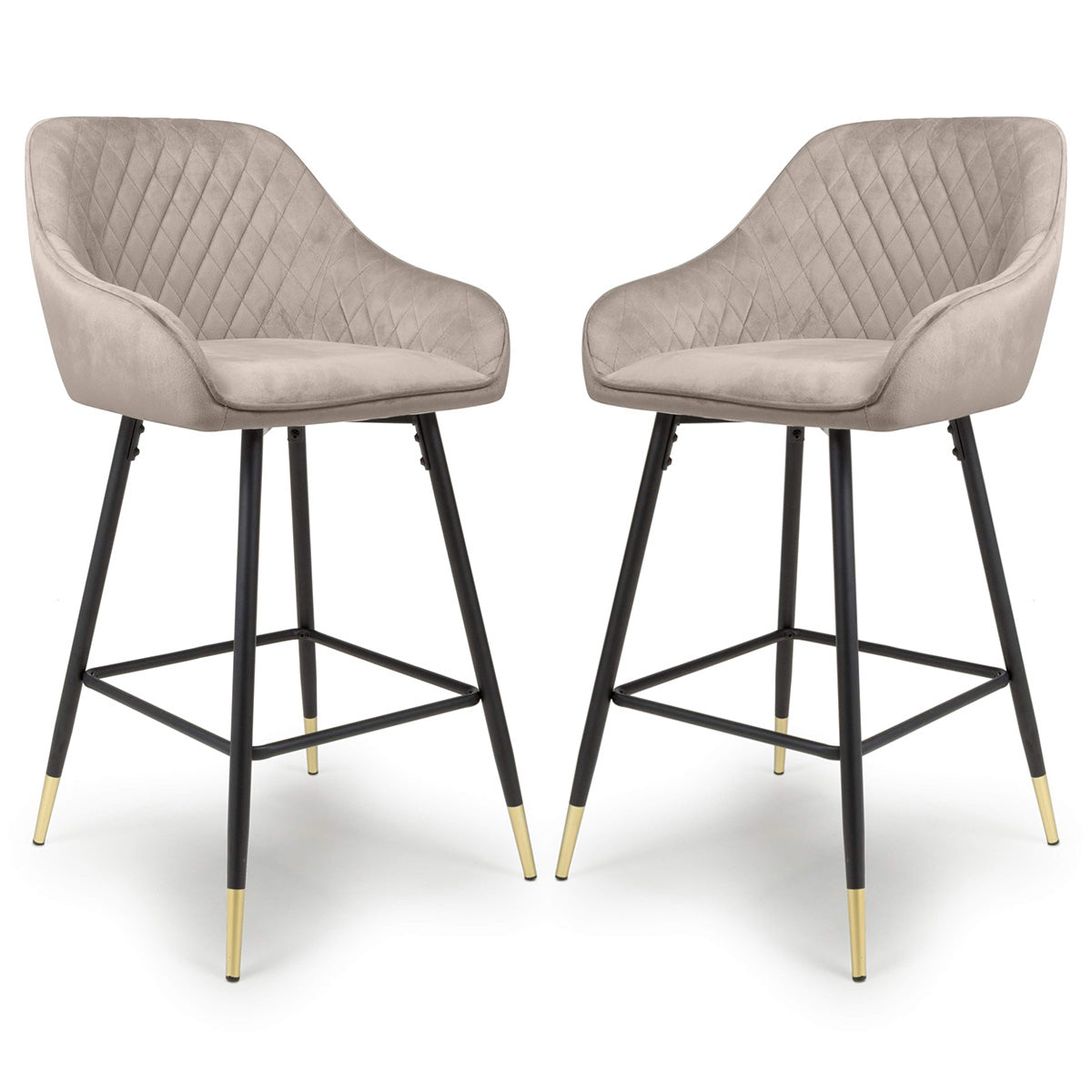 Brushed Velvet Bar Stools in Set Of 2 With Black Metal Tapered Legs - Savanna