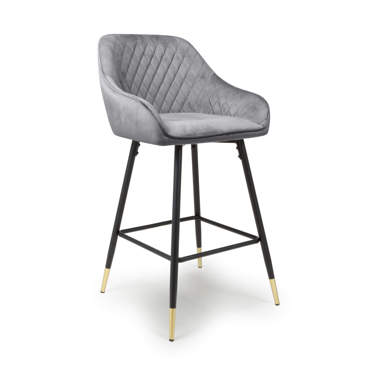 Brushed Velvet Bar Stools in Set Of 2 With Black Metal Tapered Legs - Savanna