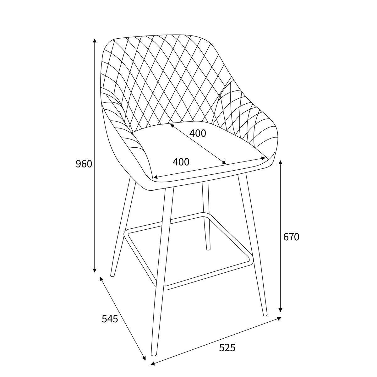 Brushed Velvet Bar Stools in Set Of 2 With Black Metal Tapered Legs - Savanna