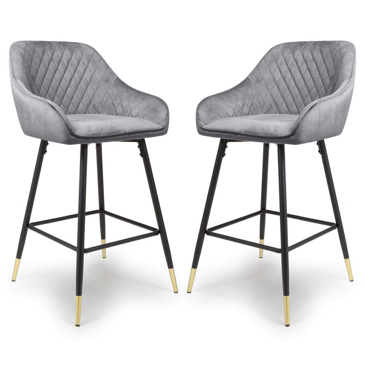 Brushed Velvet Bar Stools in Set Of 2 With Black Metal Tapered Legs - Savanna