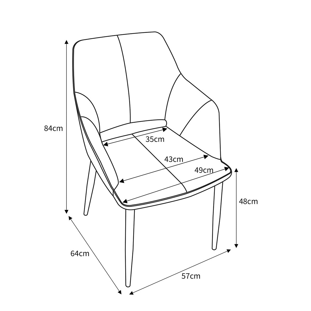 Brushed Velvet Dining Chairs in Set Of 2 With Black Metal Legs - Nero