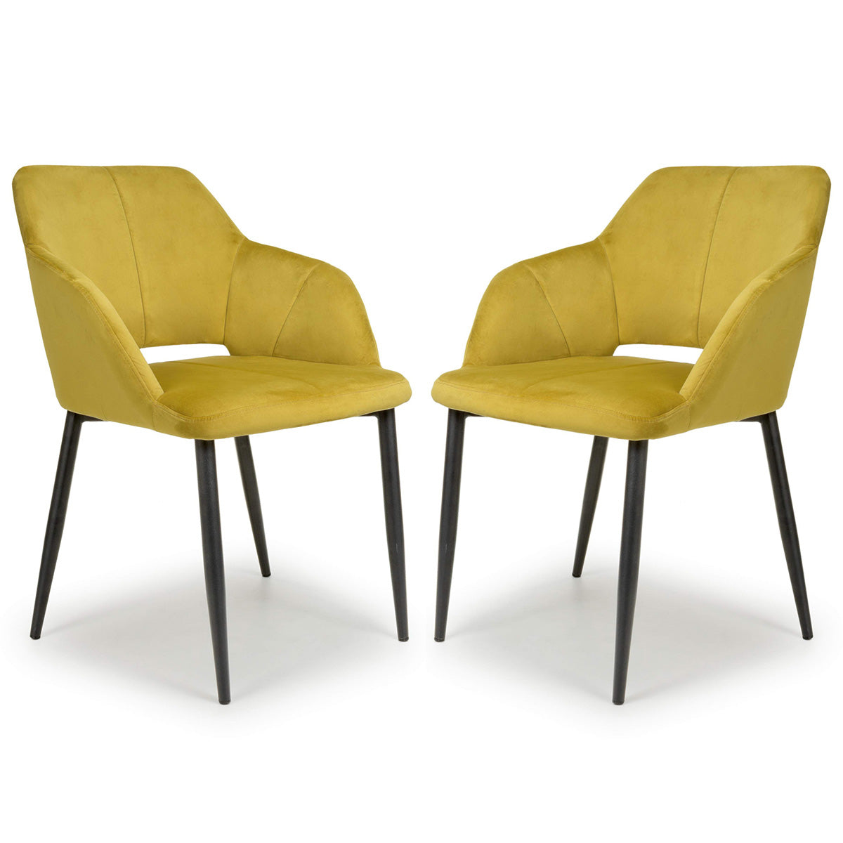Brushed Velvet Dining Chairs in Set Of 2 With Black Metal Legs - Nero