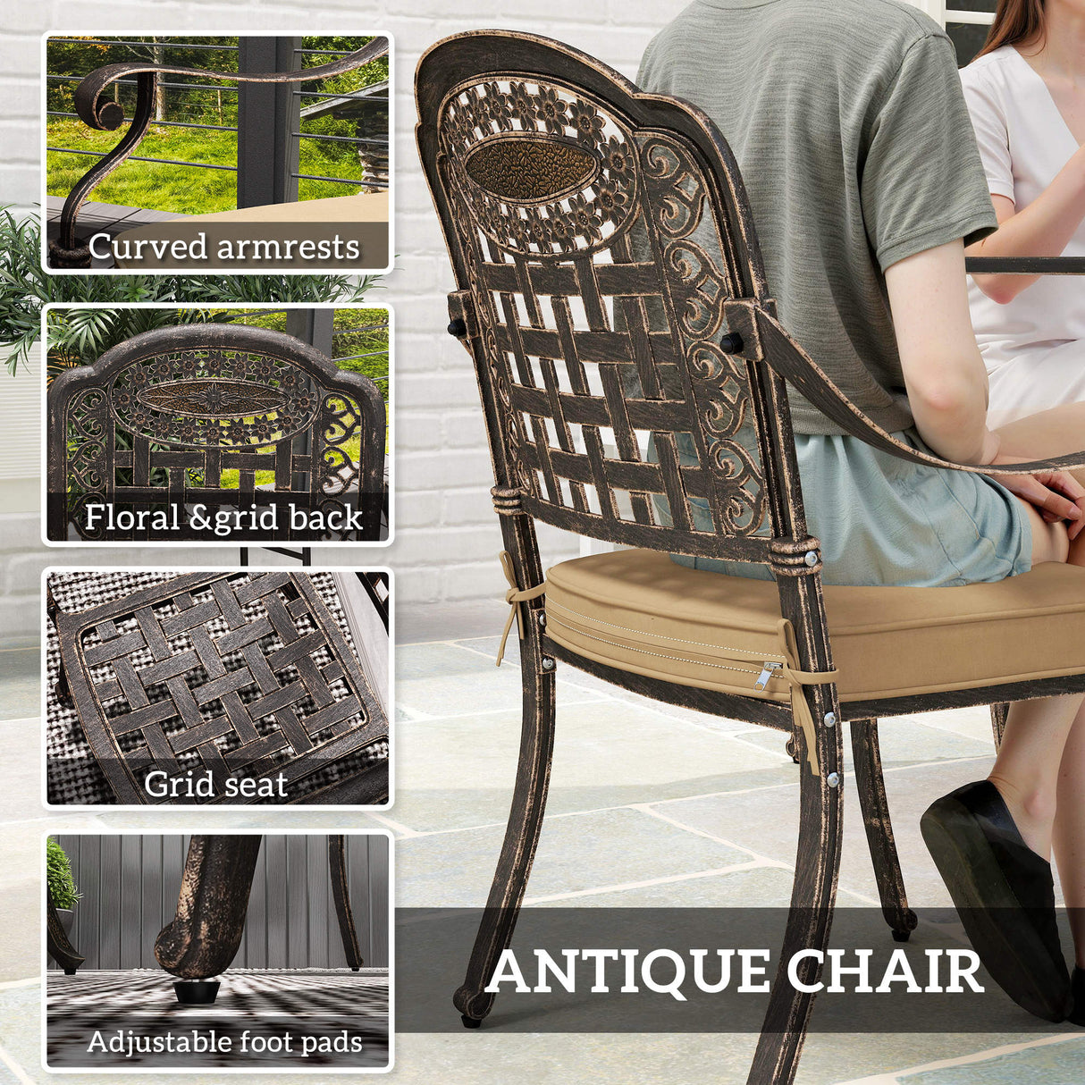 Cast Aluminium 4 Seater Garden Dining Set With Square Table - Velmora