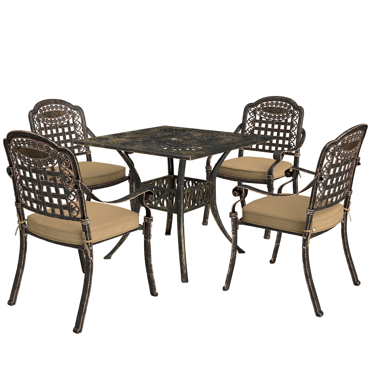 Cast Aluminium 4 Seater Garden Dining Set With Square Table - Velmora