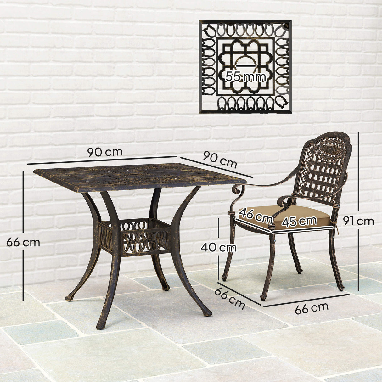 Cast Aluminium 4 Seater Garden Dining Set With Square Table - Velmora
