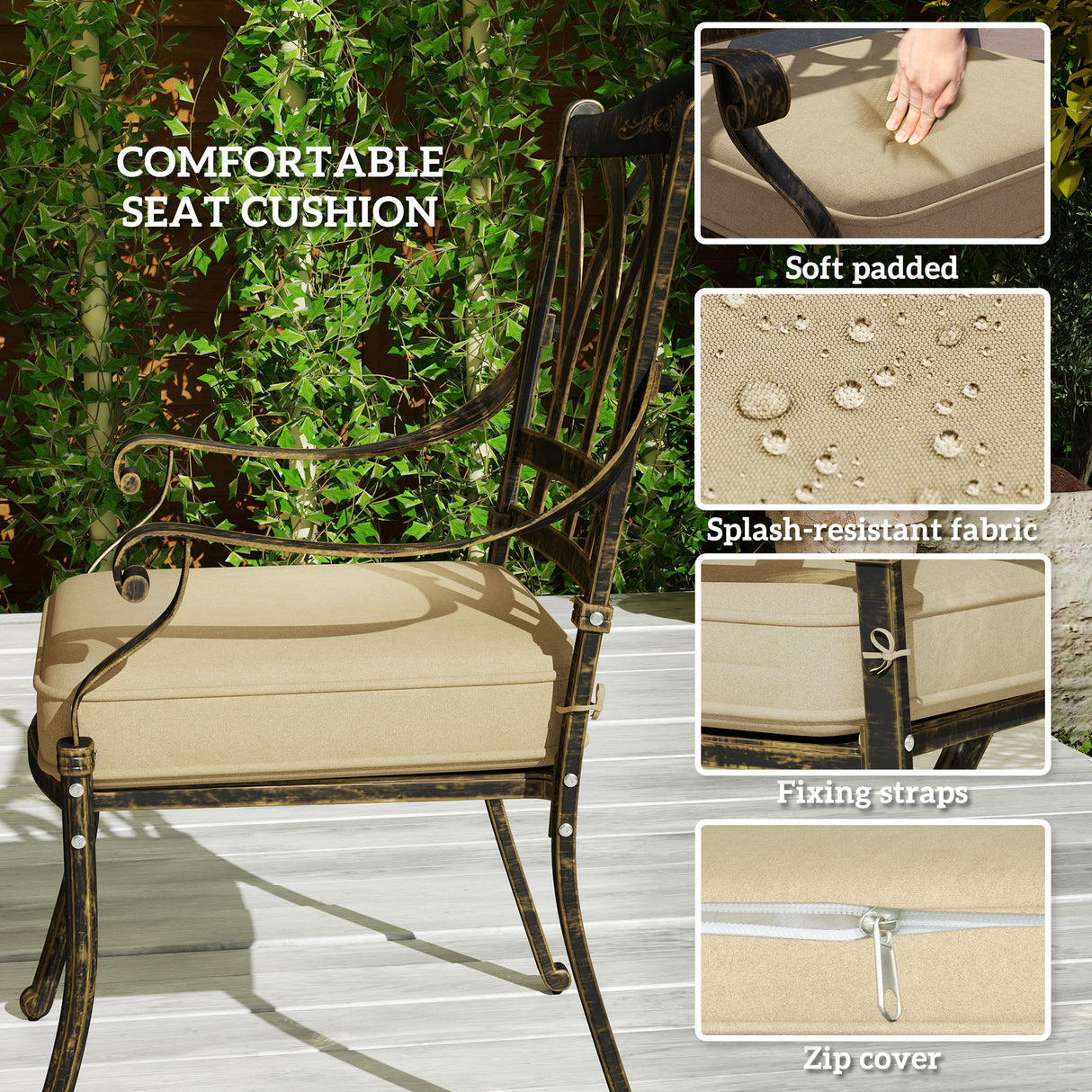 Cast Aluminium 8 Seater Garden Dining Set With Beige Cushions - Velmora