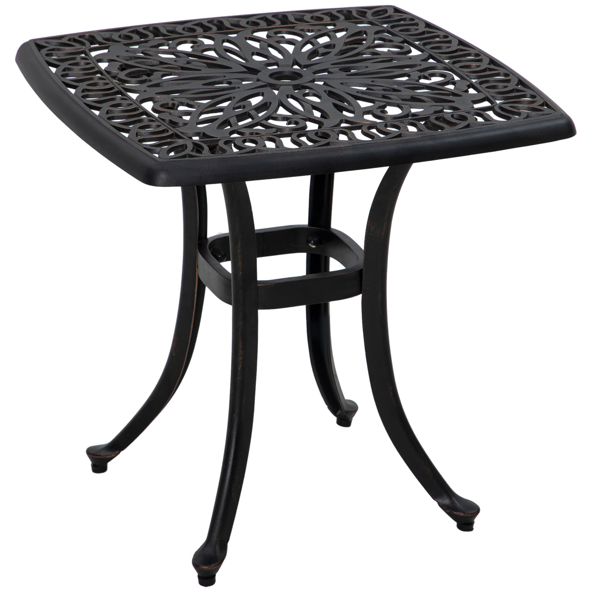 Cast Aluminium Outdoor Garden Bistro Table With Umbrella Hole Square - Velmora