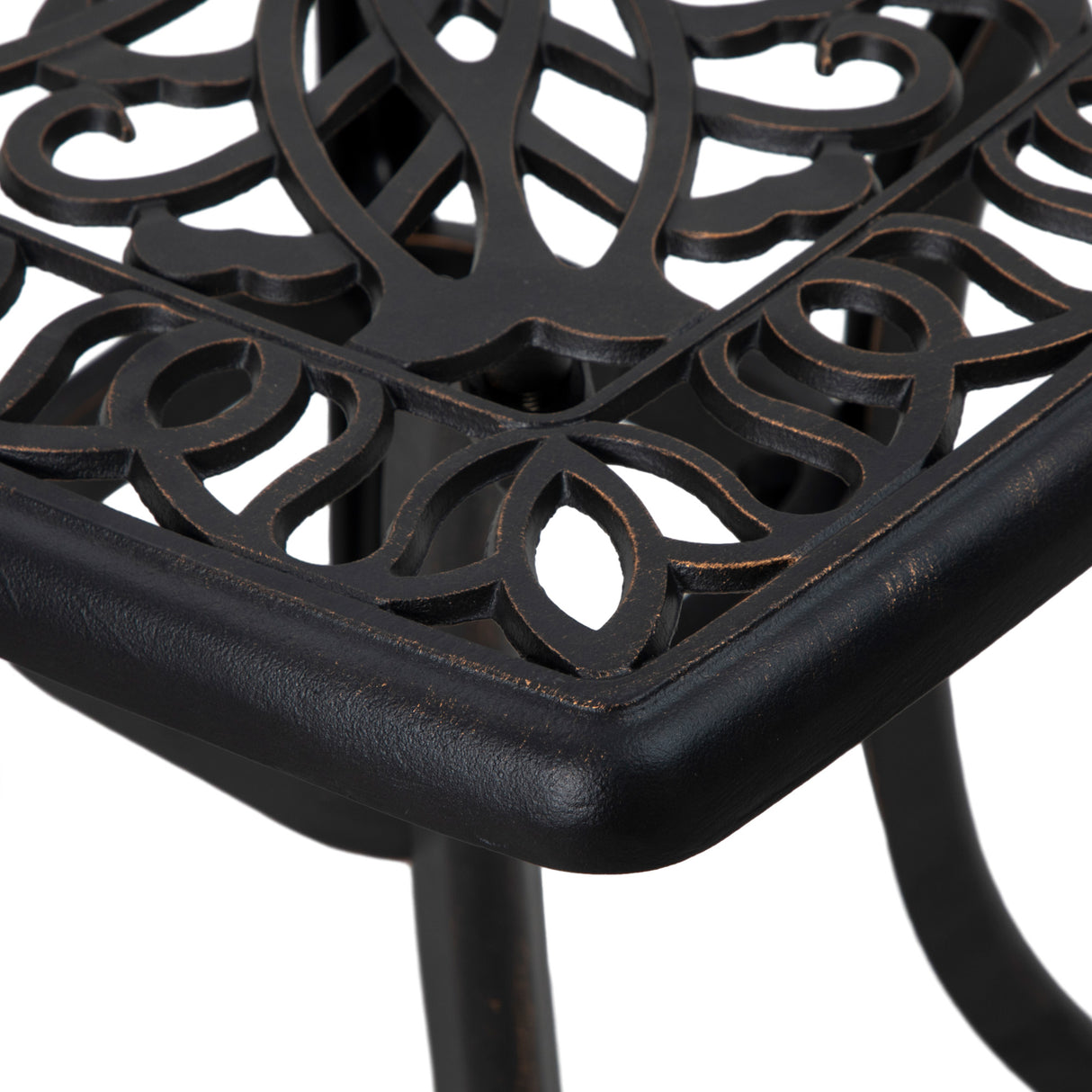 Cast Aluminium Outdoor Garden Bistro Table With Umbrella Hole Square - Velmora