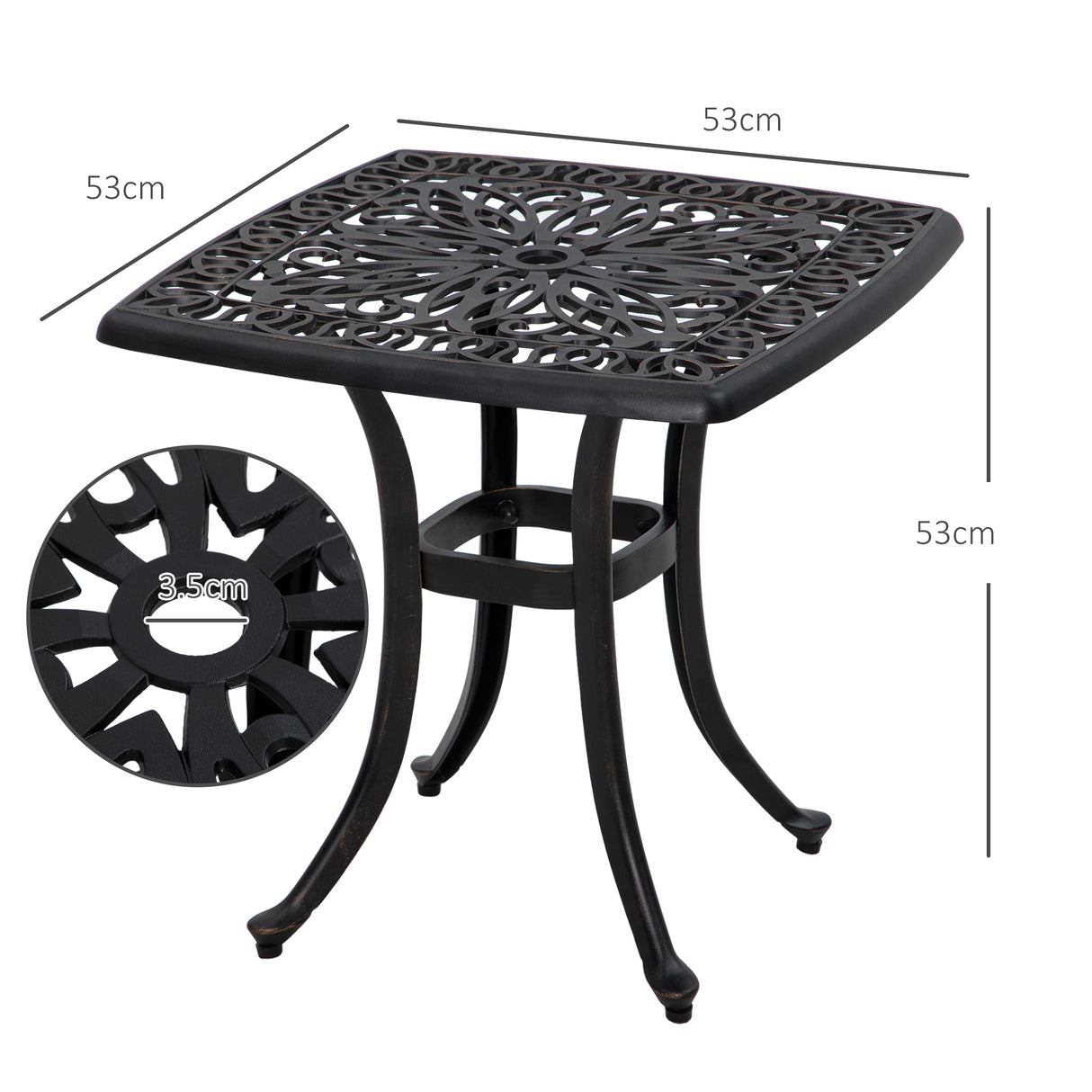 Cast Aluminium Outdoor Garden Bistro Table With Umbrella Hole Square - Velmora