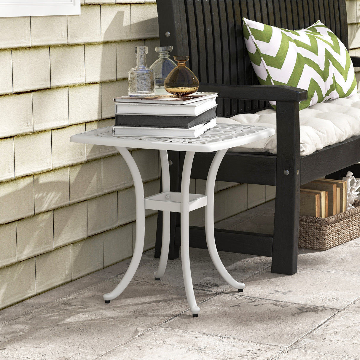 Cast Aluminium Outdoor Garden Bistro Table With Umbrella Hole Square - Velmora