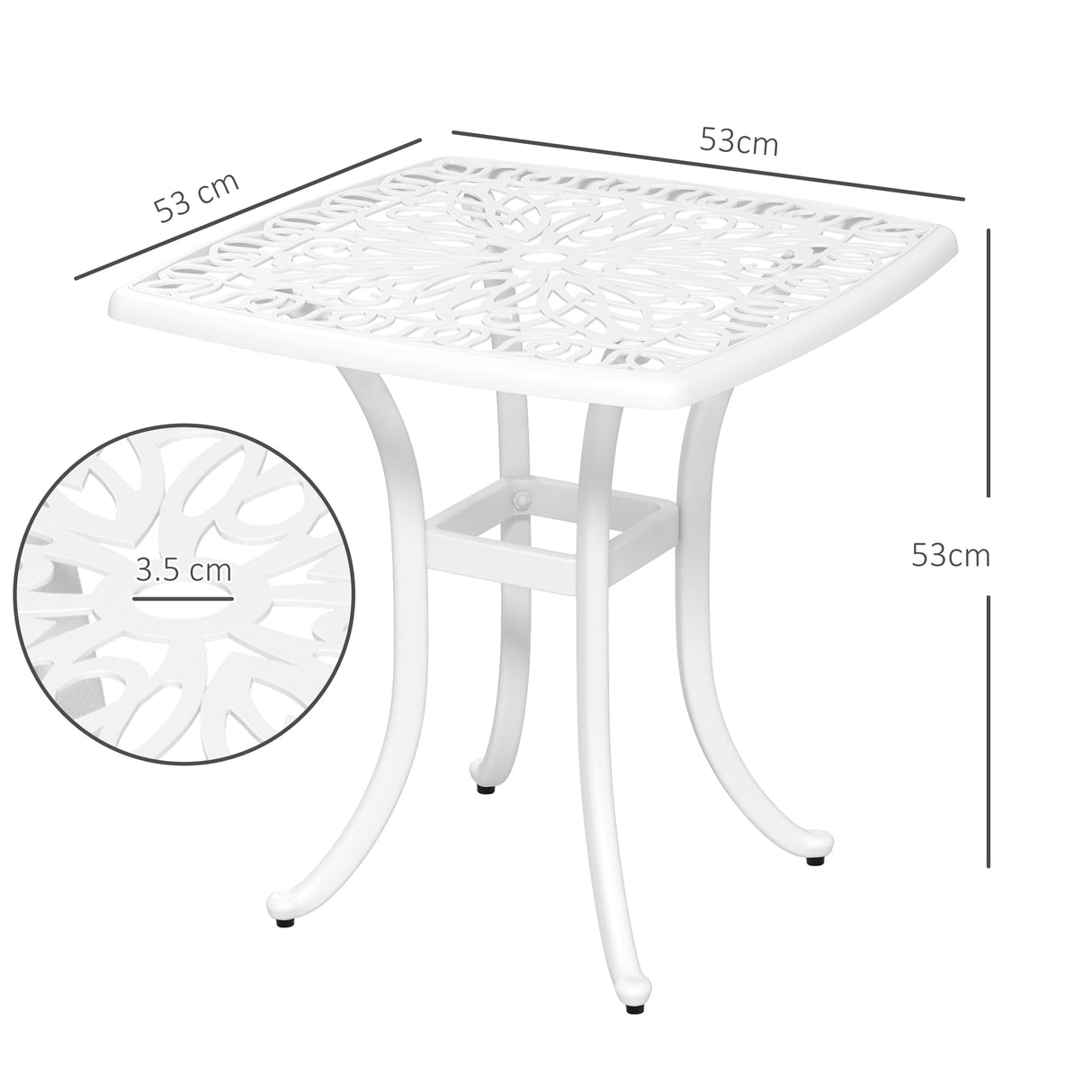 Cast Aluminium Outdoor Garden Bistro Table With Umbrella Hole Square - Velmora