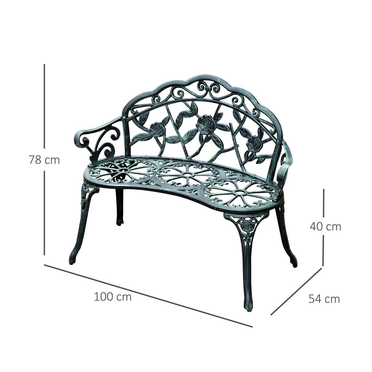 Cast Aluminum 2 Seater Garden Bench - Velmora