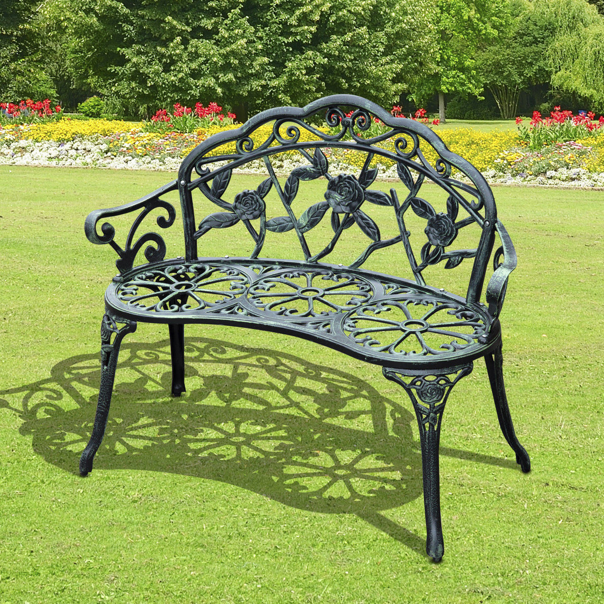 Cast Aluminum 2 Seater Garden Bench - Velmora