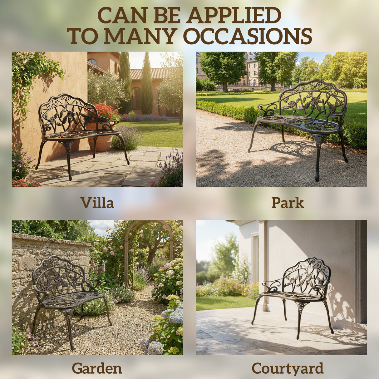 Cast Aluminum 2 Seater Garden Bench - Velmora
