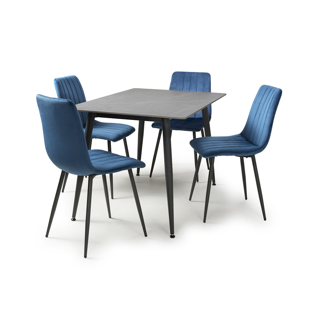Ceramic Dining Table 120cm in Grey With 4 Lisbon Velvet Chairs - Monaco