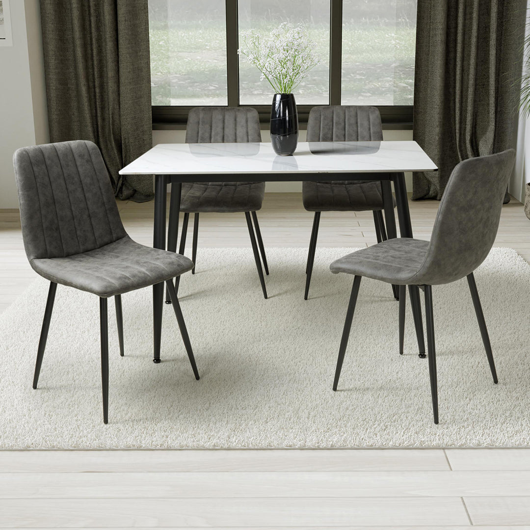 Ceramic Dining Table 120cm in White With 4 Lisbon Fabric Chairs - Monaco
