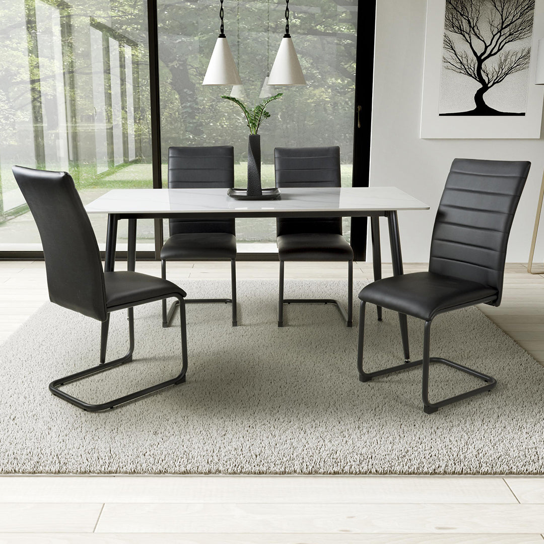Ceramic Dining Table 160cm in White With 4 Carlisle Chairs - Monaco