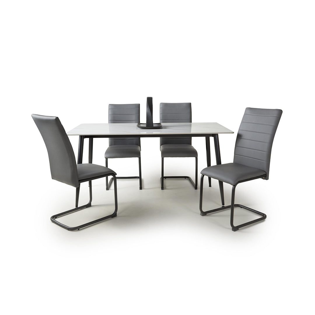 Ceramic Dining Table 160cm in White With 4 Carlisle Chairs - Monaco