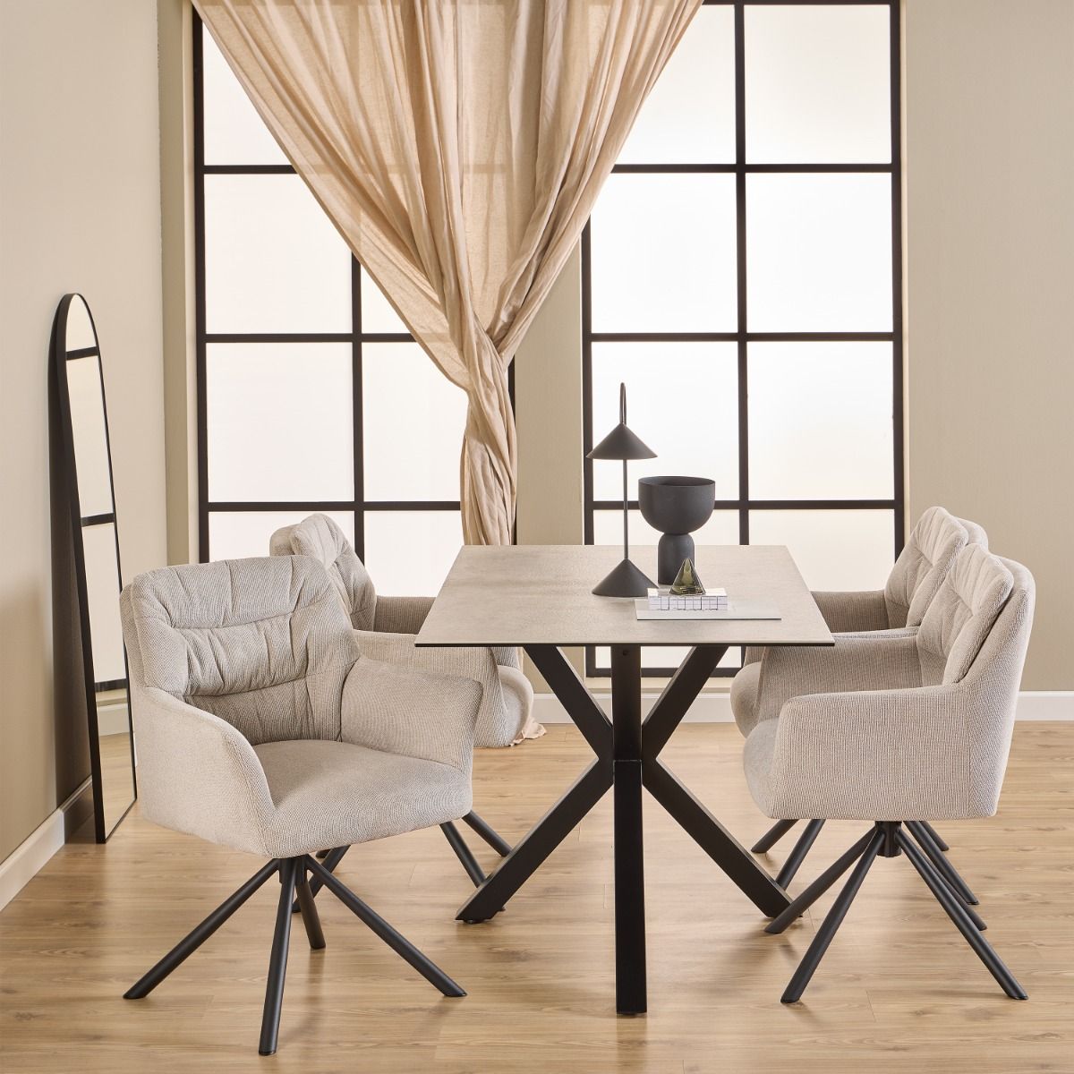 Ceramic Dining Table With 4 Alonso Swivel Cream Dining Chairs - Heaven