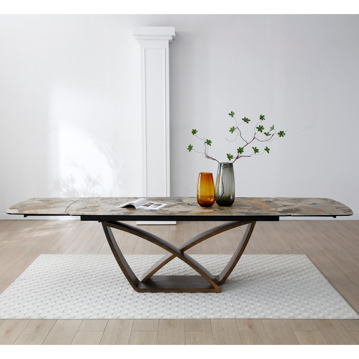Ceramic Dining Table for 6 to 8 People Extending in Italian Emerald Vein - Lavish
