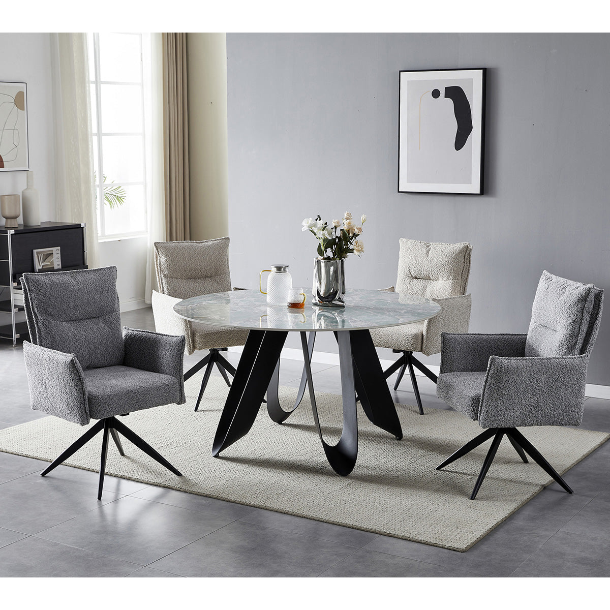 Ceramic Dining Table for 4 People Round - Osaka