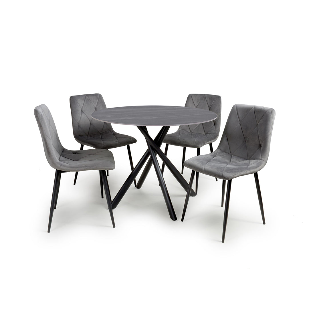Ceramic Dining Table in Grey With 4 Vernon Chairs - Avesta