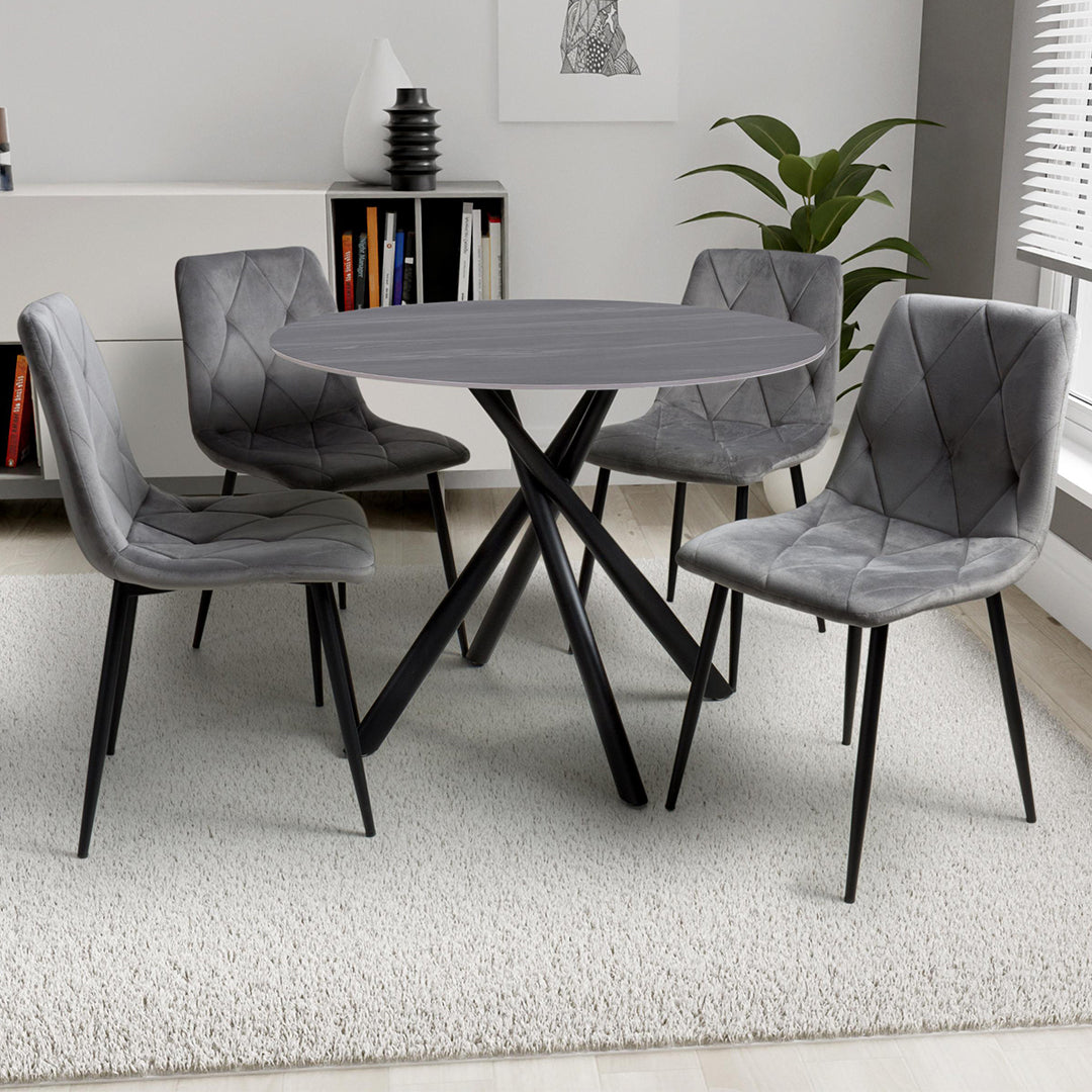 Ceramic Dining Table in Grey With 4 Vernon Chairs - Avesta