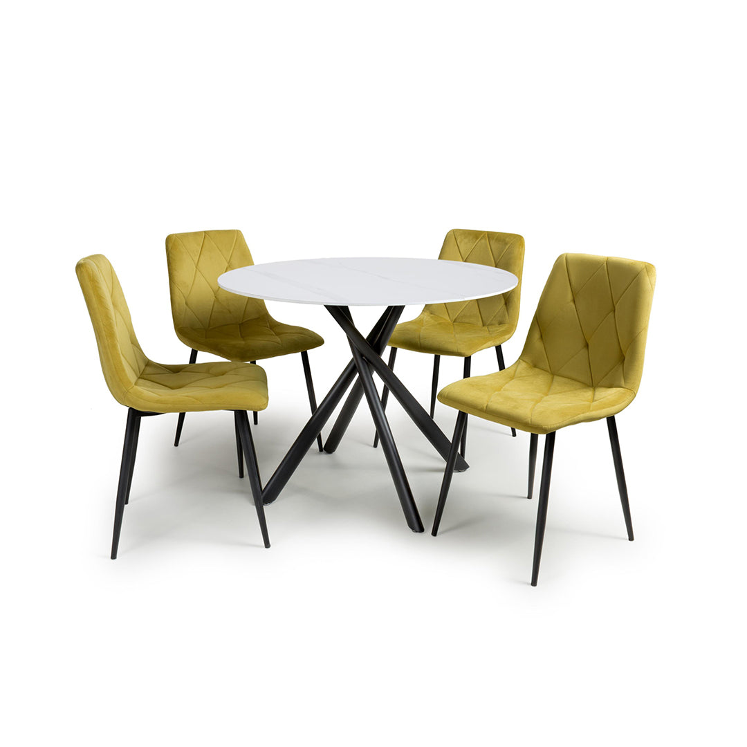 Ceramic Dining Table in White With 4 Vernon Chairs - Avesta